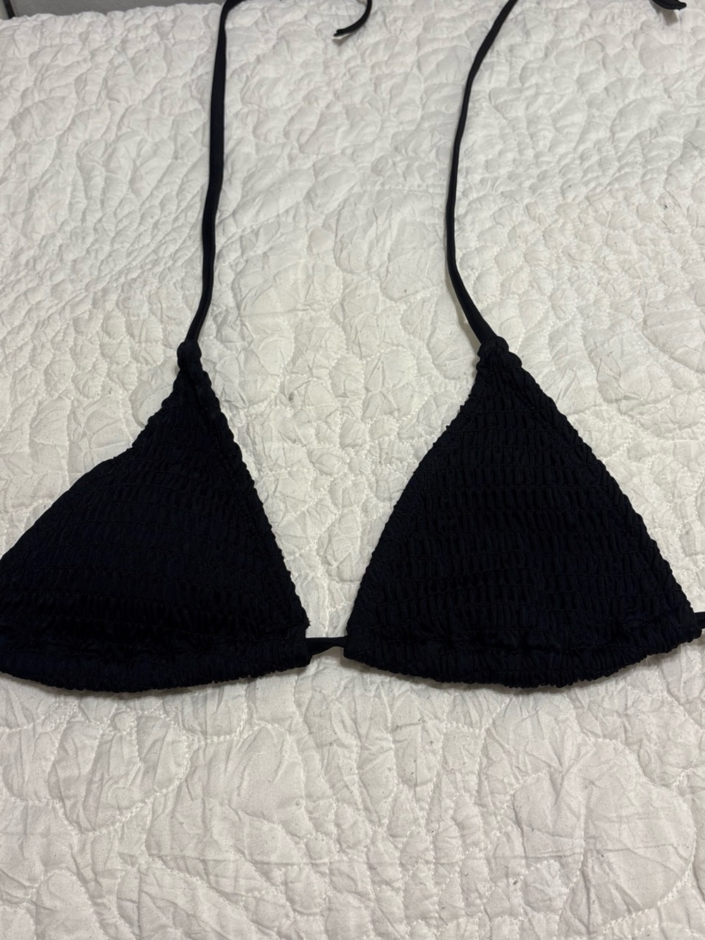 SHEIN Black Smocked Triangle Bikini Top